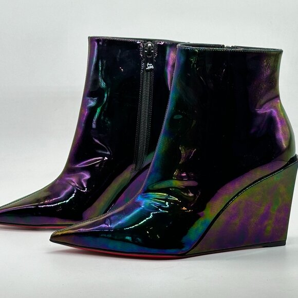 Christian Louboutin CONDORAGE BOOTY 85 Iridescent Wedge Heel Ankle Boots - Picture 9 of 14